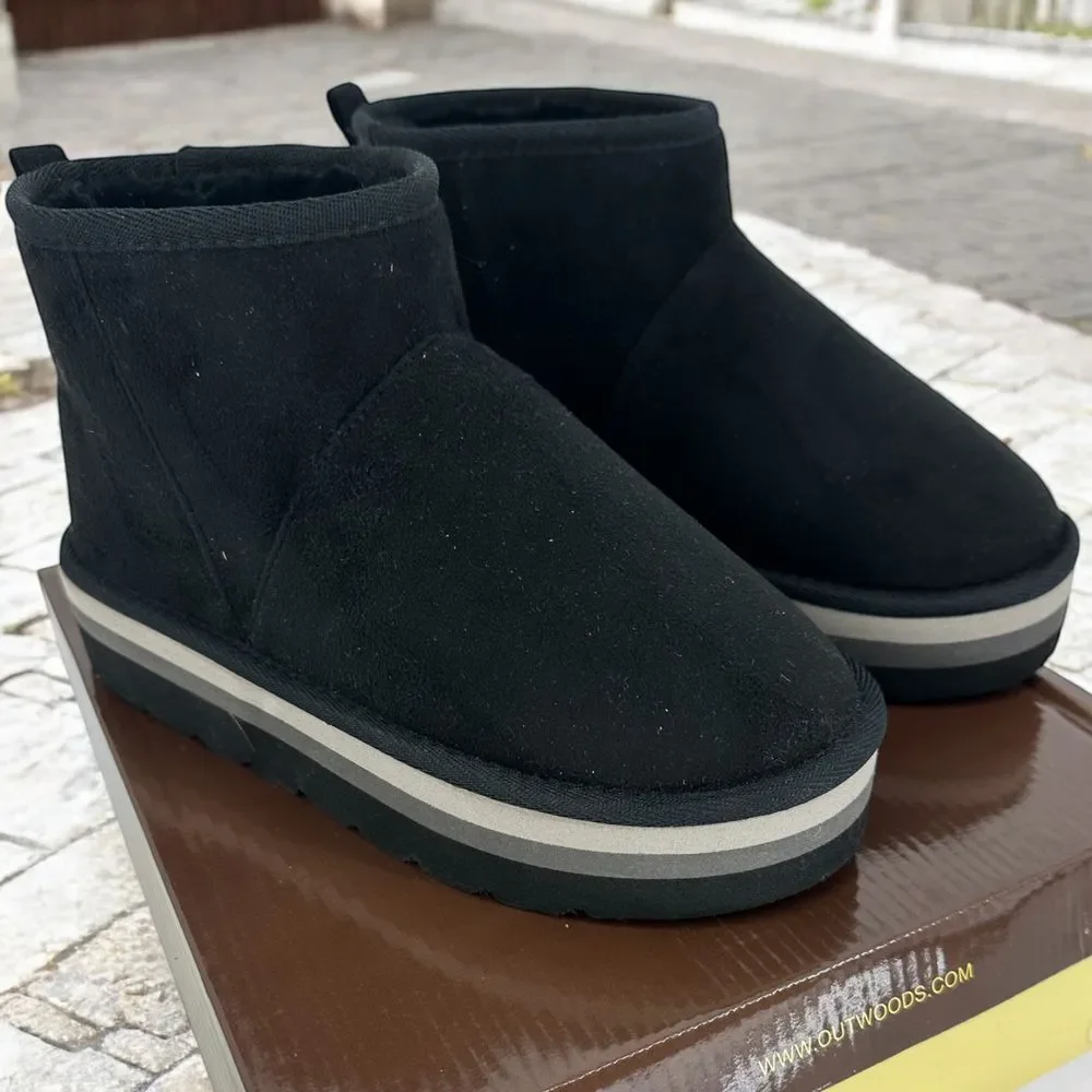 Outwoods Womens size 7 Gabby-2 Black Platform Ankle Boots Faux Suede NIB Booties